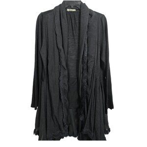 OntheLand Black Fringe Shawl Collar  - Large